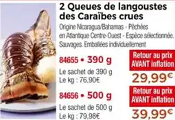 2 Queues de langoustes des Caraïbes crues