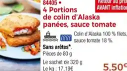 Thiriet 84405 4 Portions de colin d'Alaska panées, sauce tomate offre