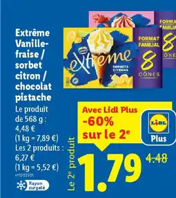 Lidl Extrême Vanille- fraise / sorbet citron/ chocolat pistache offre