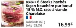 Thiriet 4 steaks hachés façon bouchère pur bœuf 5% m.g. race à viande charolaise offre