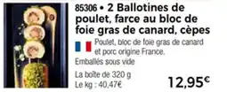 Thiriet 2 ballotines de poulet farce au bloc de foie gras de canard cèpes offre
