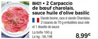 Thiriet 2 carpaccio de bœuf charolais sauce huile d'olive basilic offre
