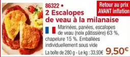 Thiriet 2 escalopes de veau à la milanaise offre