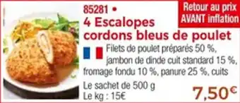 Thiriet 4 escalopes cordons bleus de poulet offre