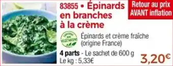 Thiriet Épinards en branches à la crème offre