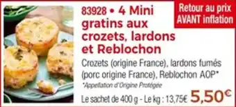Thiriet 4 mini gratins aux crozets lardons et reblochon offre