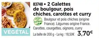 Thiriet 2 galettes de boulgour pois chiches carottes et curry offre