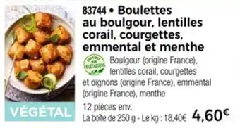 Thiriet Boulettes au boulgour lentilles corail courgettes emmental et menthe offre
