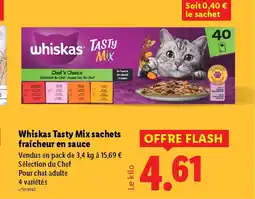 Lidl WHISKAS Tasty Mix sachets fraîcheur en sauce offre