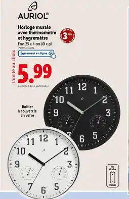 Lidl AURIOL Horloge murale avec thermomètre et hygromètre offre