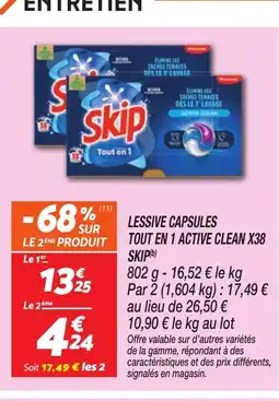 Netto SKIP Lessive capsules tout en 1 active clean x38 offre