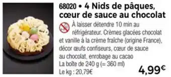Thiriet 4 nids de pâques cœur de sauce au chocolat offre