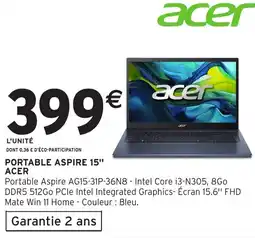 Intermarché Hyper ACER Portable aspire 15" offre