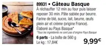 Thiriet Gâteau basque offre