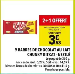 Supeco NESTLÉ 9 barres de chocolat au lait chunky kitkat offre