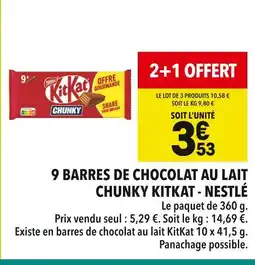Supeco Nestlé 9 barres de chocolat au lait Chunky KitKat offre