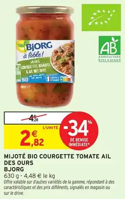Intermarché Mijoté bio courgette tomate ail des ours bjorg offre