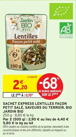 Intermarché Sachet express lentilles façon petit salé saveurs du terroir bio jardin bio offre