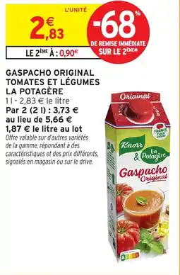 Intermarché Gaspacho original tomates et légumes la potagère offre