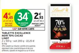 Intermarché Tablette excellence noir 70% cacao lindt offre