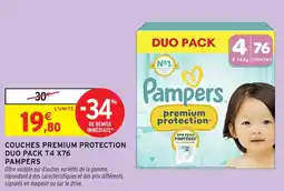 Intermarché Couches premium protection duo pack t4 x76 pampers offre