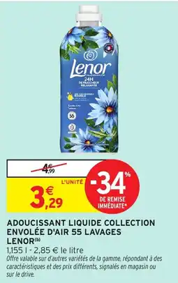 Intermarché Adoucissant liquide collection envolée d'air 55 lavages lenor offre