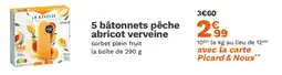 Picard 5 bâtonnets pêche abricot verveine offre