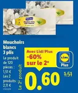 Lidl Floralys - mouchoirs blancs 3 plis offre