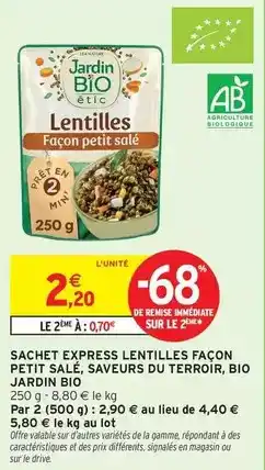 Intermarché Lea - sachet express lentilles façon petit salé, saveurs du terroir, bio offre