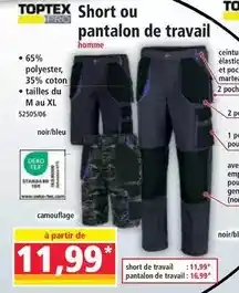 Norma Toptex - short ou pantalon de travail offre