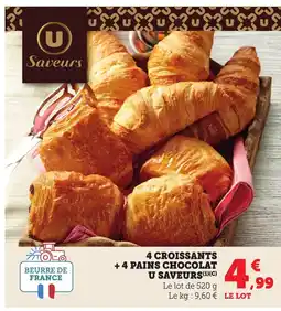 Bi1 4 croissants + 4 pains chocolat u saveurs offre