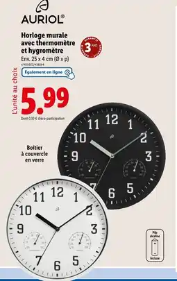 Lidl AURIOL Horloge murale avec thermomètre et hygromètre offre