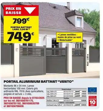 Brico Dépôt Portail aluminium battant vento offre