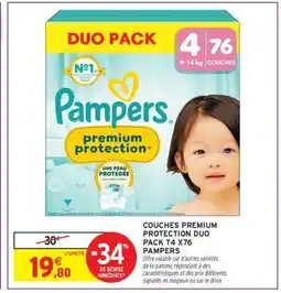 Intermarché Hyper COUCHES PREMIUM PROTECTION DUO PACK T4 X76 PAMPERS offre