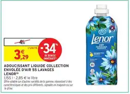Intermarché Hyper ADOUCISSANT LIQUIDE COLLECTION ENVOLÉE D'AIR 55 LAVAGES LENOR offre