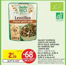 Intermarché Hyper Sachet Express Lentilles Façon Petit Salé, Saveurs du Terroir, Bio Jardin Bio offre