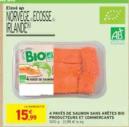 Intermarché Express 4 PAVÉS DE SAUMON SANS ARÊTES BIO PRODUCTEURS ET COMMERCANTS offre