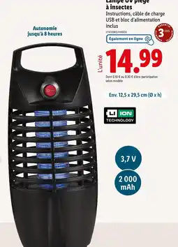 Lidl LI ION TECHNOLOGY Lampe UV piège à insectes offre