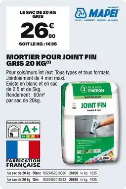 Brico Dépôt Mortier pour joint fin gris offre