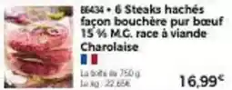 Thiriet 6 steaks hachés façon bouchère pur bœuf 15% m.g. race à viande offre