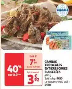 Auchan Supermarché Gambas tropicales entières crues surgelées offre