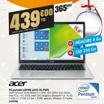 Plein ciel Pc portable aspire a315-35-p9fs offre
