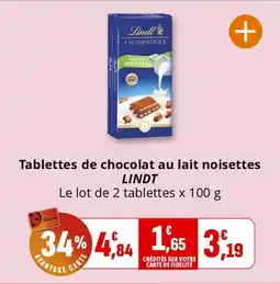 Coccinelle Express LINDT Tablettes de chocolat au lait noisettes offre