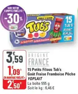 G20 YOPLAIT 15 Petits Filous Tub's Goût Fraise Framboise Pêche offre