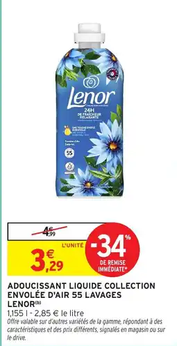 Intermarché Express Adoucissant liquide collection envolée d'air 55 lavages lenor offre