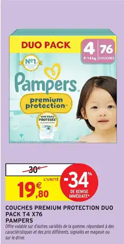 Intermarché Express Couches premium protection duo pack t4 x76 pampers offre