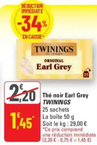 G20 TWININGS Thé noir Earl Grey offre