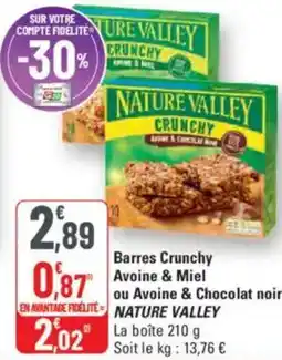 G20 NATURE VALLEY Barres Crunchy Avoine & Miel ou Avoine & Chocolat noir offre