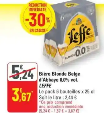 G20 LEFFE Bière Blonde Belge d'Abbaye 0,0% vol. offre