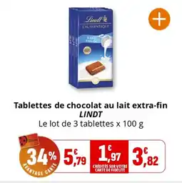 Coccinelle Supermarché Tablettes de chocolat au lait extra-fin lindt offre